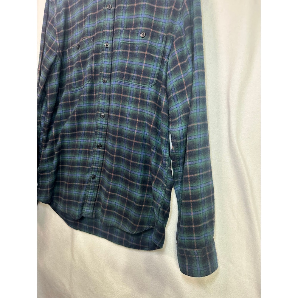 Gap Mens Flannel Plaid Button Down Shirt Navy Green Standard Fit Medium - Picture 5 of 10